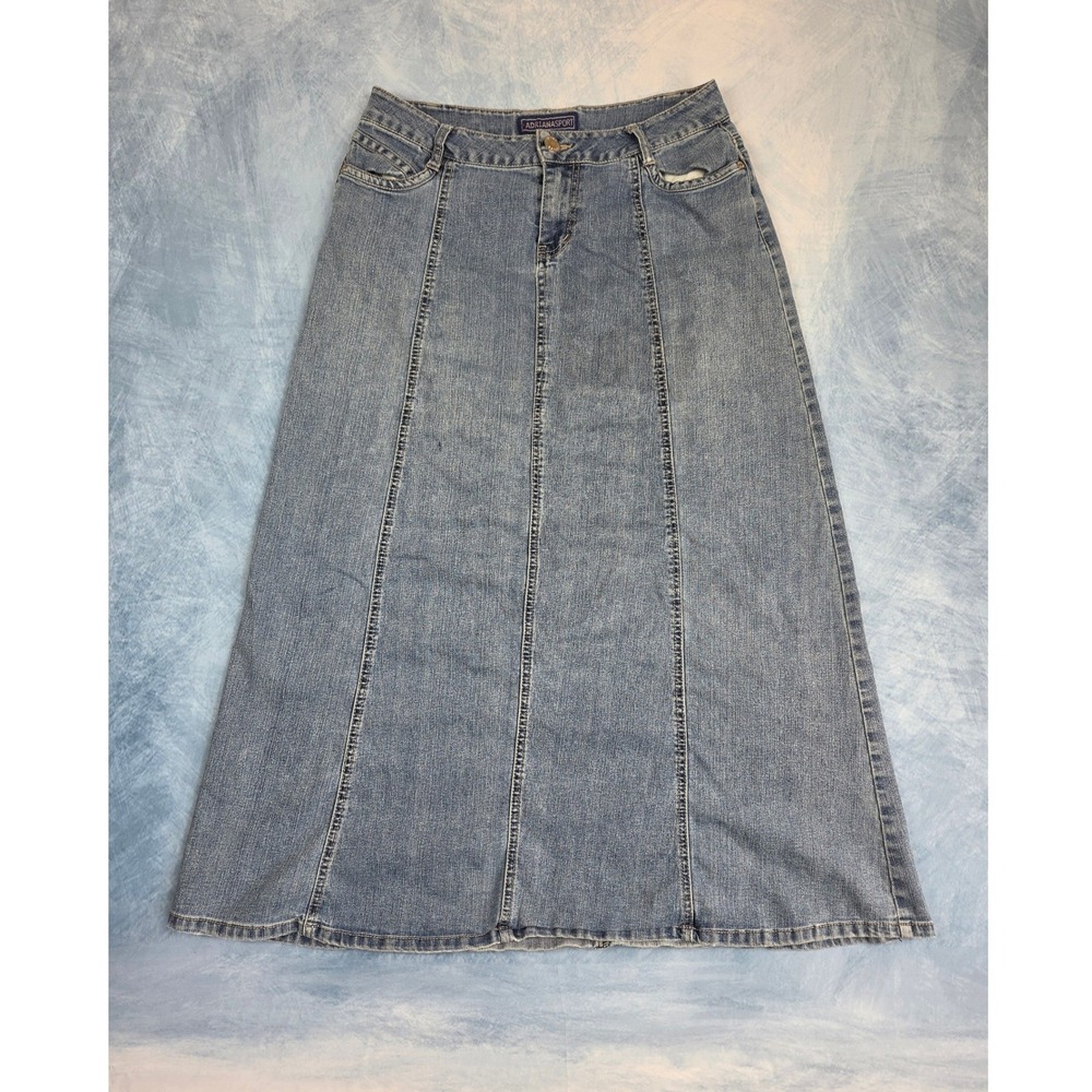 Adriana Sport Women's Denim Maxi Skirt Size 6 Blue Y2K Paneled Stretch